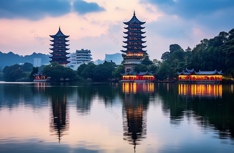 中式园林自然风景寺庙湖水,高清,摄影图,摄影图片,图片大全,摄影图免费下载